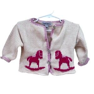 Luba Robert Baby Toddler Sz 12 Mths Sweater Knitted Cardigan Pink Rocking Horses